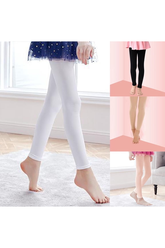 Kids Ankle Length Dance Tights Solid Color Stretchy Ballet Performance Leggings Black 5-6 Years