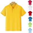 thumbnail image 1 of RTKFRFLM Kids Basic Cotton Polo Short Sleeve School Uniform Shirt Yellow 9-10 Years, 1 of 7