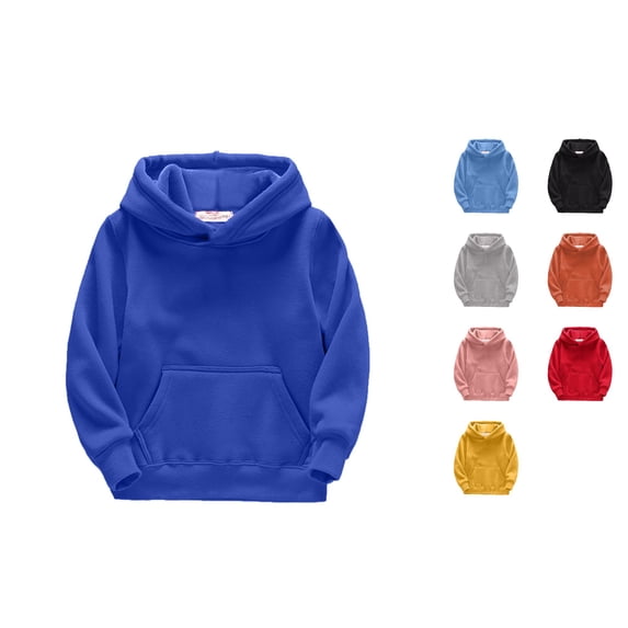 RTKFRFLM Kids Basic Hoodie Solid Color Cotton Blend Hooded Pullover Sweatshirt Black 8-10 Years