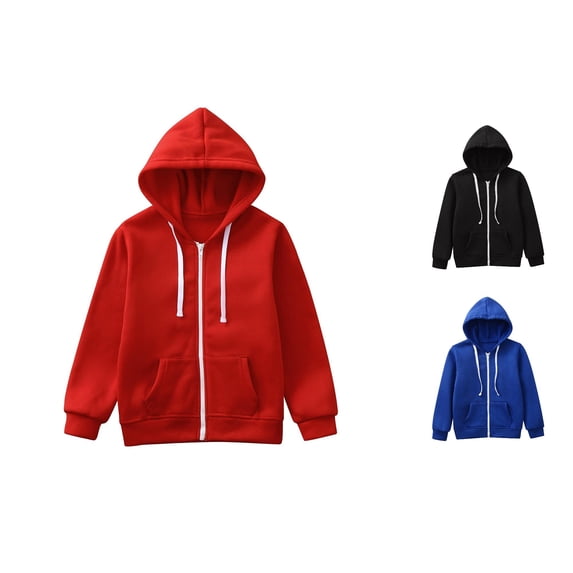 RTKFRFLM Kids Basic Zip-up Hoodie Solid Color Hooded Sweatshirt Outerwear Black 9-10 Years