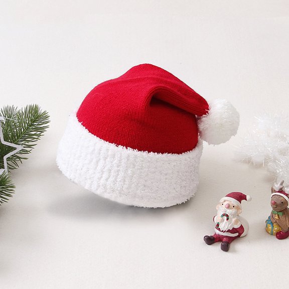 RTKFRFLM Kids Beanie Christmas Hat Santa Pompom Contrast Foldover Cuff Pointed Crown Pull On Holiday Party Costume Winter Cap