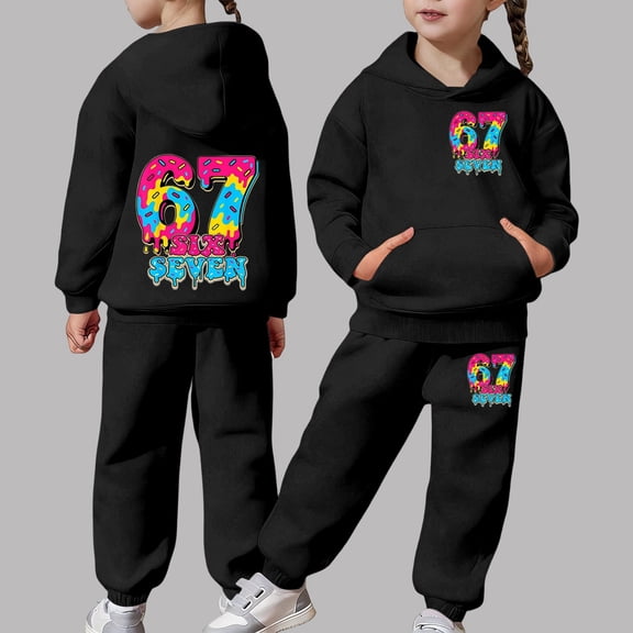 RTKFRFLM Kids Boys Girls 2-Piece Outfit Hoodie & Joggers Set 67 Print Casual Pullover Sweatshirt Pants Playwear