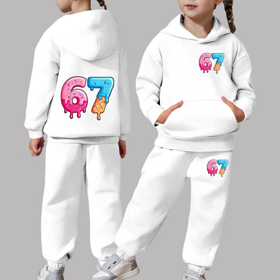 RTKFRFLM Kids Boys Girls 2-Piece Outfit Hoodie & Joggers Set 67 Print Casual Pullover Sweatshirt Pants Playwear