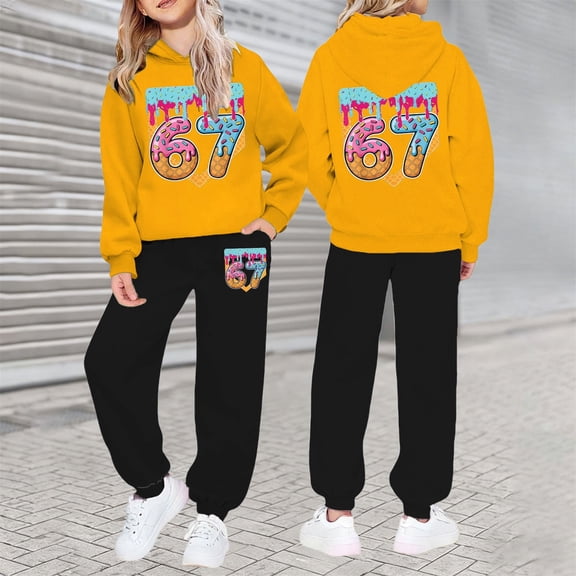 RTKFRFLM Kids Boys Girls Casual Set 2-Piece Hoodie Joggers 67 Number Print Long Sleeve Pullover Colorful Daily School Outfit 3-14Y