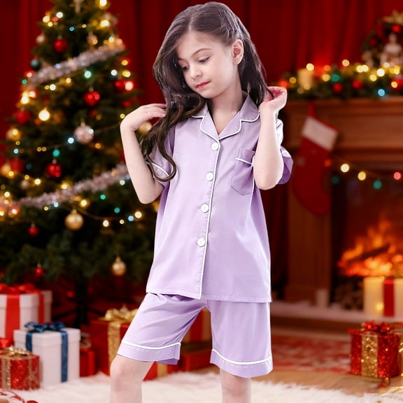 RTKFRFLM Kids Boys Girls Luxury Pajama Set 3-Piece Satin Sleepwear Silk-Like Top Pants Soft Breathable Loungewear 2-10Y