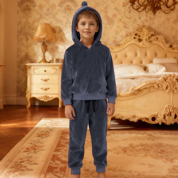 RTKFRFLM Kids Boys Girls Velvet Tracksuit Set 2-Piece Hoodie Joggers Fleece Lined Fall Winter Outfit