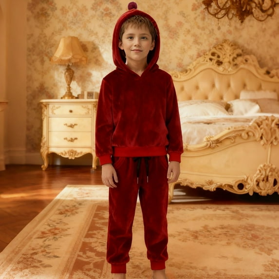 RTKFRFLM Kids Boys Girls Velvet Tracksuit Set 2-Piece Hoodie Joggers Fleece Lined Fall Winter Outfit