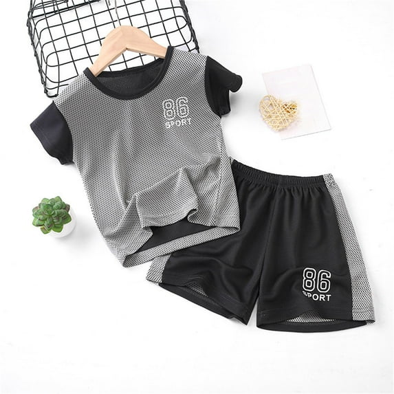 RTKFRFLM Kids Boys Sports Shorts Sets Active Shorts Sets Short Sleeve Suit Summer Quick Drying Sports Suit Girls Basketball T Shirt + Shorts Football Suit Summer Activewear Sets,Size 9-10 Years