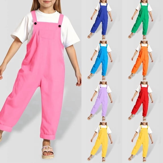 RTKFRFLM Kids Candy Color Overalls Jumpsuit Summer Cotton Adjustable Strap Suspender Cargo Pants Outfits for Boys Girls 3-14 Y