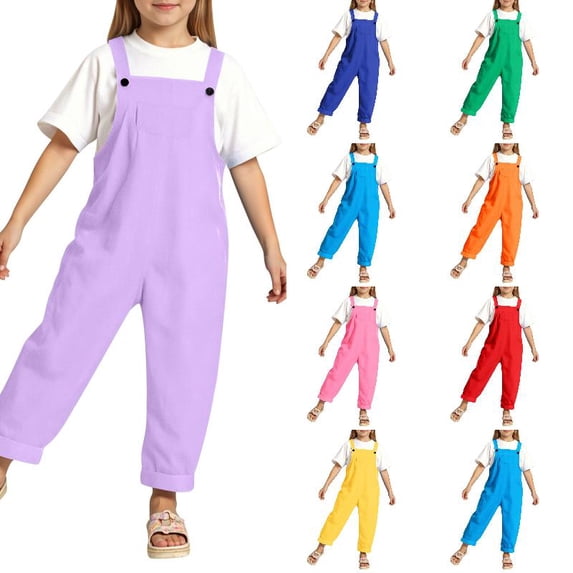 RTKFRFLM Kids Candy Color Overalls Jumpsuit Summer Cotton Adjustable Strap Suspender Long Pants Outfits for Boys Girls 3-14 Years