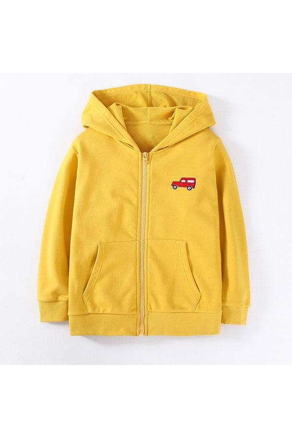 Kids Car Embroidered Full Zip Hoodie French Terry Construction Vehicle Hooded Sweatshirt Winter Warm Outerwear Jacket Coat for Boys
