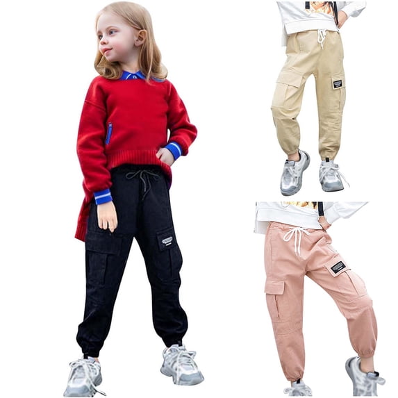 RTKFRFLM Kids Cargo Jogger Pants Unisex Teen Casual Fashion Sweatpants with Pockets Pink 4-5 Years
