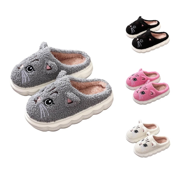RTKFRFLM Kids Cartoon Cat House Shoes Breathable Plush Indoor Winter Slippers White 8-9 Years