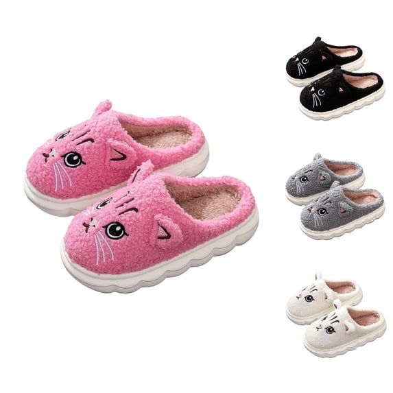 RTKFRFLM Kids Cartoon Cat House Shoes Breathable Plush Indoor Winter Slippers White 8-9 Years