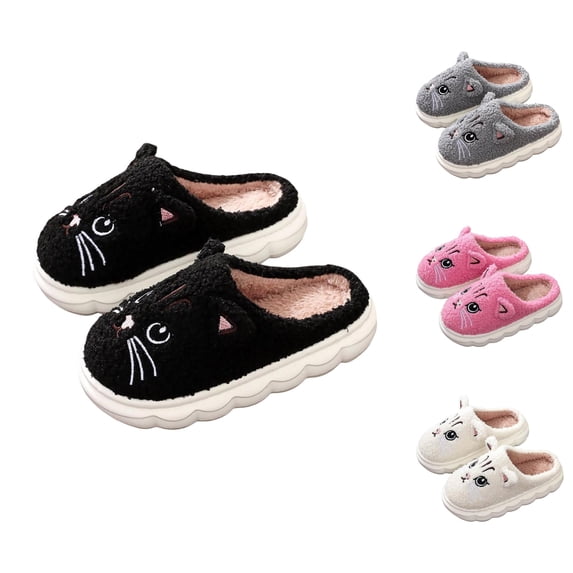 RTKFRFLM Kids Cartoon Cat House Shoes Breathable Plush Indoor Winter Slippers White 8-9 Years