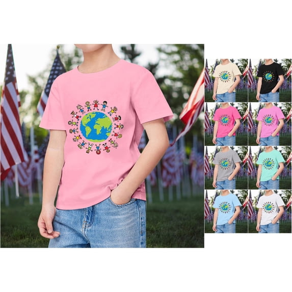 RTKFRFLM Kids Childrens Day T-Shirt Planet Earth Graphic Save The World Print Crewneck Short Sleeve Comfort Summer Tee Top