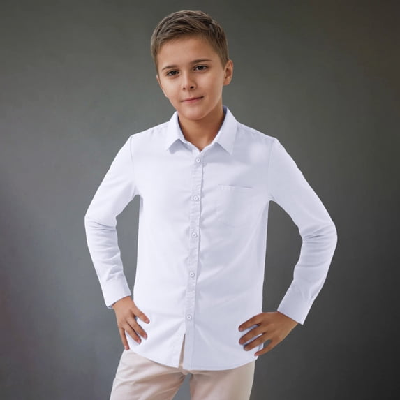 RTKFRFLM Kids Classic Button-Down Shirt Unisex Long Sleeve Solid Color Formal Top Black 3-4 Years