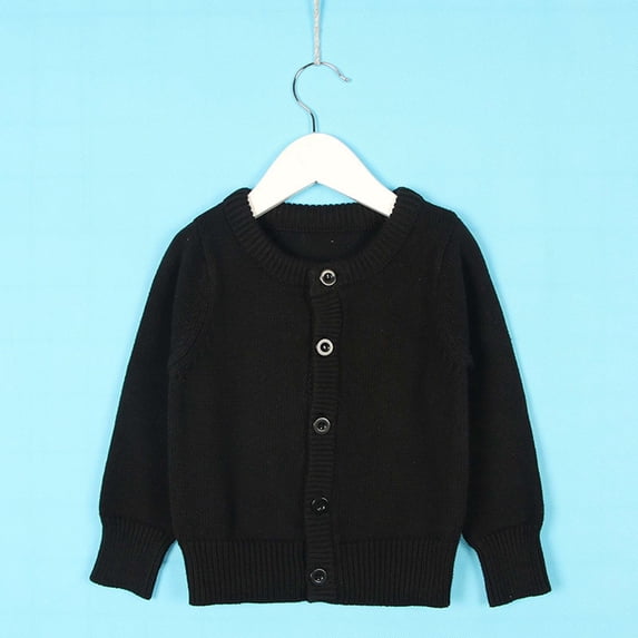 RTKFRFLM Kids Classic Knit Sweater Long Sleeve Button-Down Cardigan for Youth Black 5-6 Years