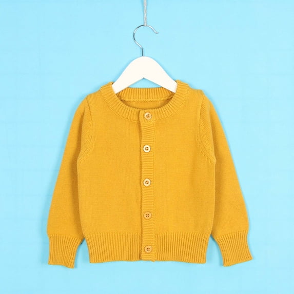 RTKFRFLM Kids Classic Knit Sweater Long Sleeve Button-Down Cardigan for Youth Yellow1 4-5 Years