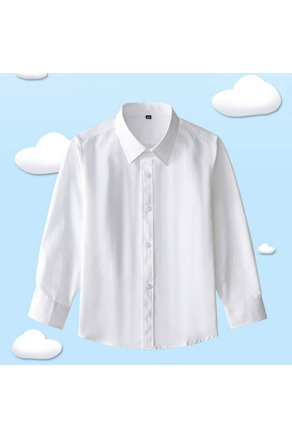 Kids Classic White Button-Down Shirt Boys Girls Long Sleeve Formal Dress Shirt School Uniform Performance Top