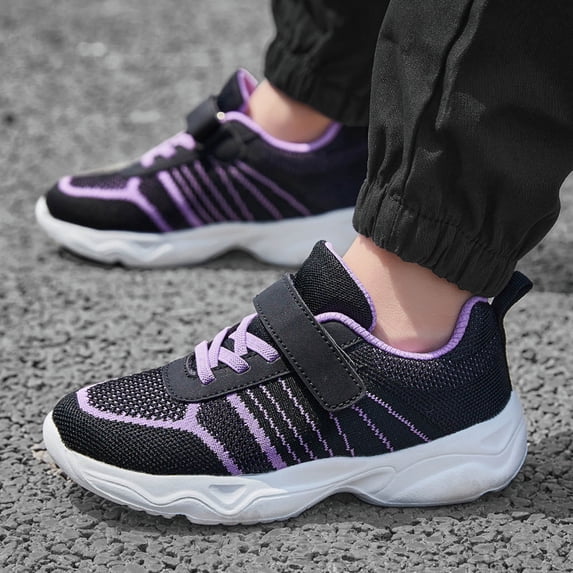 RTKFRFLM Kids Colorblock Athletic Shoes Non- Breathable Running Sneakers Purple 4.5-5 Years