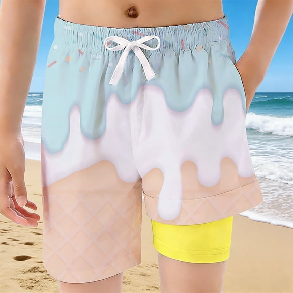 RTKFRFLM Kids Colorful Ice Cream Swimwear Boys and Girls Quick Dry Beach Shorts for Ages 2-14 Years Summer Performance Water Shorts for Swimming and Play