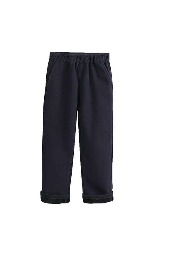 Kids Corduroy Dress Pants with Lining, Elastic Waist Warm School Trousers for Winter