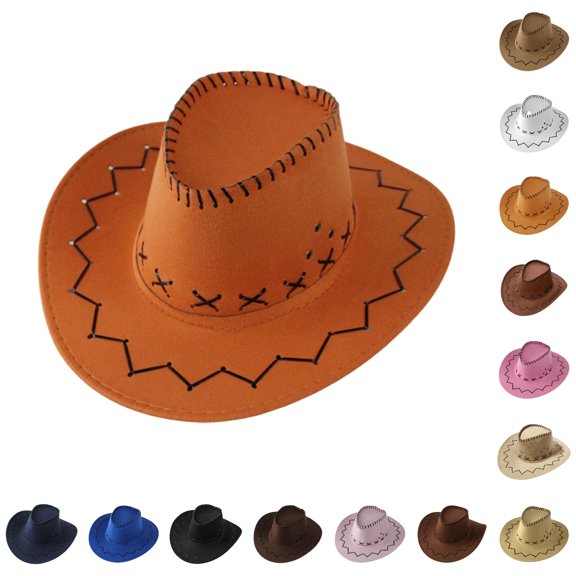 RTKFRFLM Kids Cowboy Hat Wide Brim Suede Leather Cowgirl Hat Western Sun Protection Fedora Cap for Boys Girls