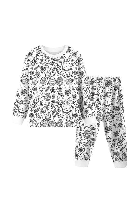 Kids DIY Easter Egg & Bunny Print Loungewear, Toddler Boys Girls Long Sleeve Outfit Set, Casual Holiday Lounge Set for Children, Spring Festive Themed Home Wear, Comfortable 2-Piece Set