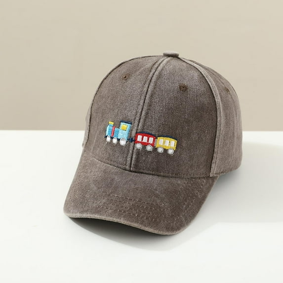 RTKFRFLM Kids Distressed Baseball Cap Vintage Washed Train Graphic Cotton Hat Blue 2-8 Years