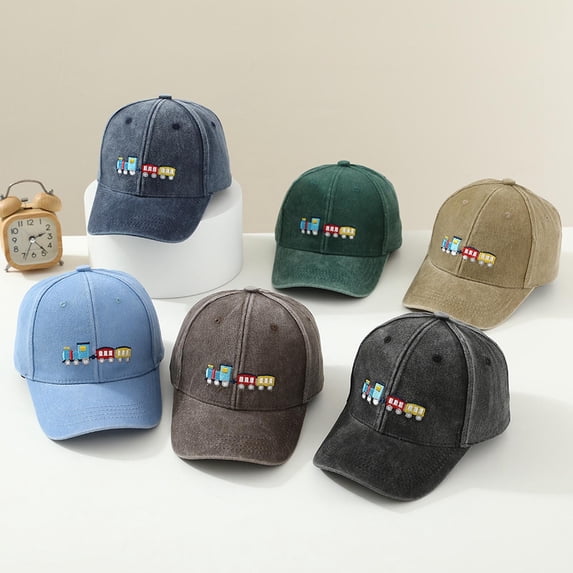 RTKFRFLM Kids Distressed Baseball Cap Vintage Washed Train Graphic Cotton Hat Blue 2-8 Years