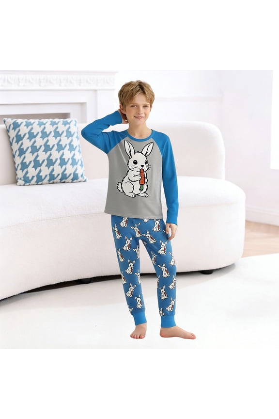 Kids Easter Loungewear Set, Toddler Boys Girls Cartoon Bunny Print Long Sleeve Top and Pants 2-Piece Outfit, Comfortable Holiday Loungewear, Soft Spring Festive Matching Outfit