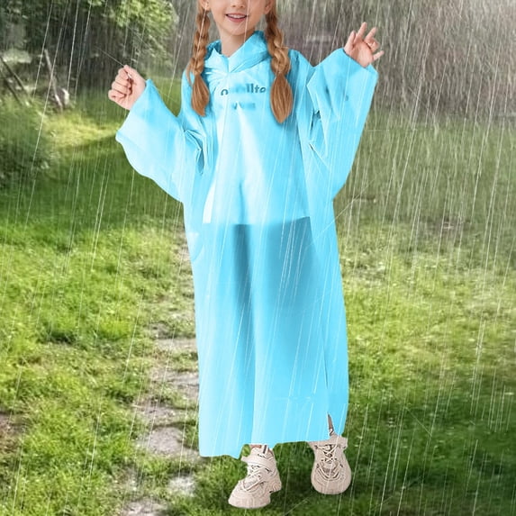 RTKFRFLM Kids Emergency Rain Poncho Thickened Disposable Rain Gear with Backpack Space Blue One Size