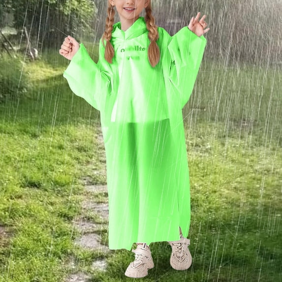 RTKFRFLM Kids Emergency Rain Poncho Thickened Disposable Rain Gear with Backpack Space Green One Size