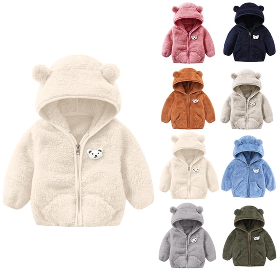RTKFRFLM Kids Hooded Jacket Warm Bear Ear Outerwear with Pockets Beige 0-3 Months