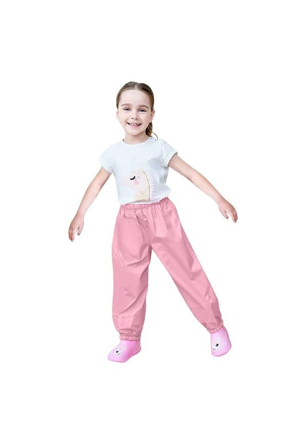 Kids Footed Rain Pants Waterproof One-Piece Trousers for Toddlers Pink 1-2 Years