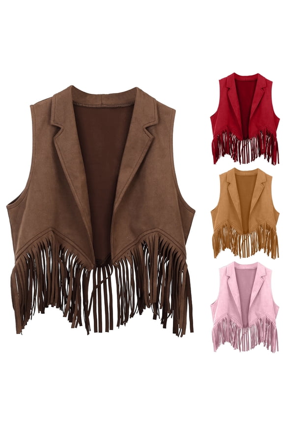Kids Fringed Cowboy Vest Western Style Performance Waistcoat Pink 9-10 Years