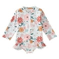 thumbnail image 1 of RTKFRFLM Kids Girls Long Sleeve One Piece Swimsuit Full Zip Floral Print Rash Guard Athletic Beach Bathing Suit Sun Protection Wear, 1 of 8