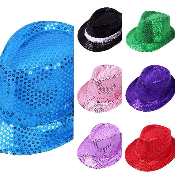 RTKFRFLM Kids Glitter Sequin Fedora Hat Unisex Shiny Jazz Dance Cap Stage Performance Party Accessories Hat for Boys Girls