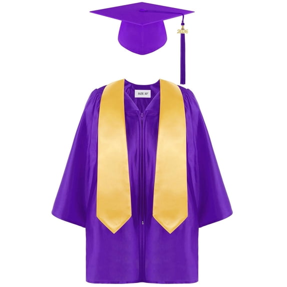 RTKFRFLM Kids Graduation Gown Set Preschool Kindergarten Robe with Tassel Cap Purple 36