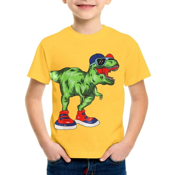 RTKFRFLM Kids Graphic T-Shirt Boys Short Sleeve Car and Dinosaur Print Tee Summer Casual Cotton Crewneck Top Breathable Playwear for Big Kids Ages 3-13 Years