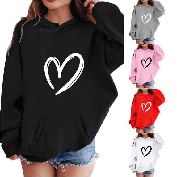 RTKFRFLM Kids Heart Hoodie White Outline Graphic Casual Loose Pullover Sweatshirt Cute Thermal Winter Warm Outerwear for Children