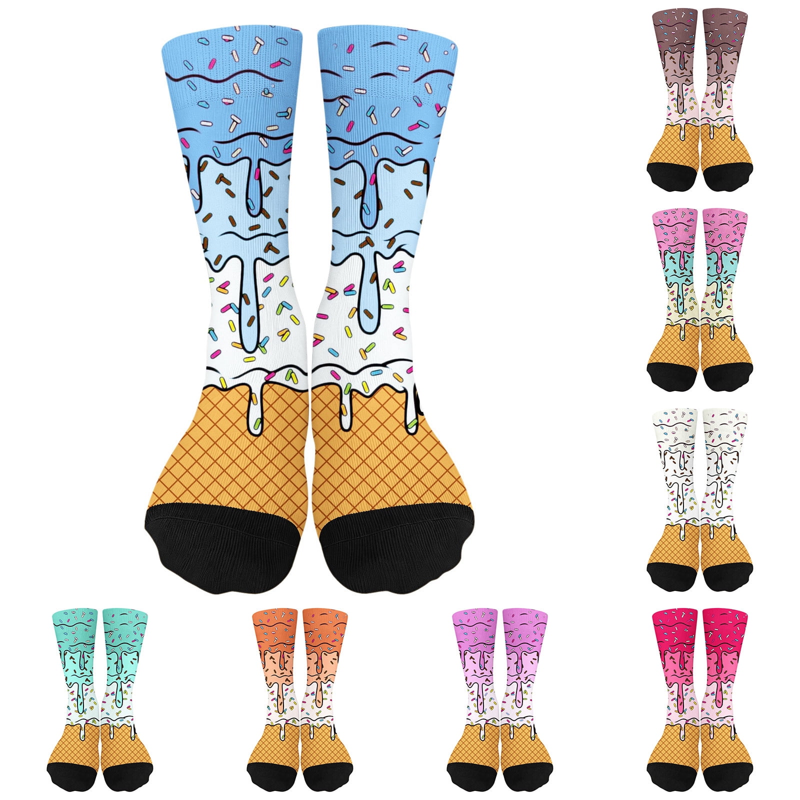 Kids Ice Cream Print Socks Fashionable Mid Tube Socks for Boys Girls School Daily Wear Breathable Cotton Blend Hosiery for Toddler Big Kids Orange 7-12 Years