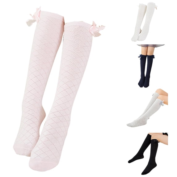 RTKFRFLM Kids Knee High Socks Mesh Hollow Out Bow Knot Thin Net Over Calf Long Socks Breathable Footwear for Girls