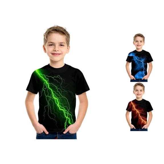 RTKFRFLM Kids Lightning Bolt T-Shirt Cool Electric Flash 3D Pattern Crewneck Short Sleeve Casual Summer Fashion Tee Top