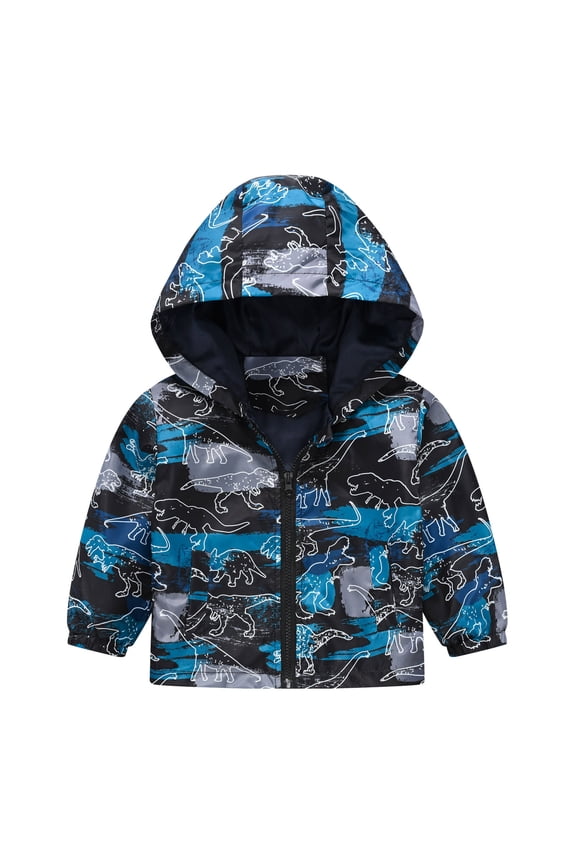 Kids Lightweight Hooded Jacket Cartoon Print Fashionable Windbreaker Outerwear Navy 3-4 Years