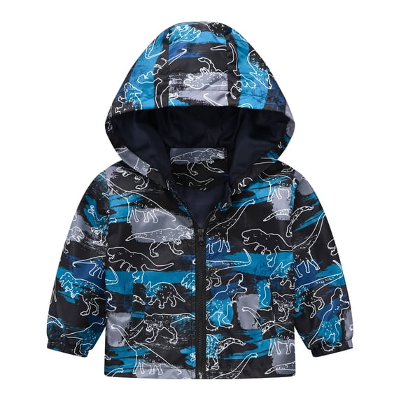 RTKFRFLM Kids Lightweight Hooded Jacket Cartoon Print Fashionable Windbreaker Outerwear Navy 3-4 Years