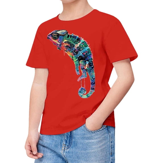 RTKFRFLM Kids Lizard Graphic T-Shirt Short Sleeve Crewneck Casual Cotton Top Yellow 12-13 Years