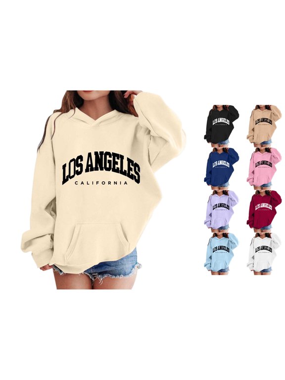 Kids Los Angeles California Hoodie Long Sleeve Loose Fit Pullover Sweatshirt Black 9-10 Years
