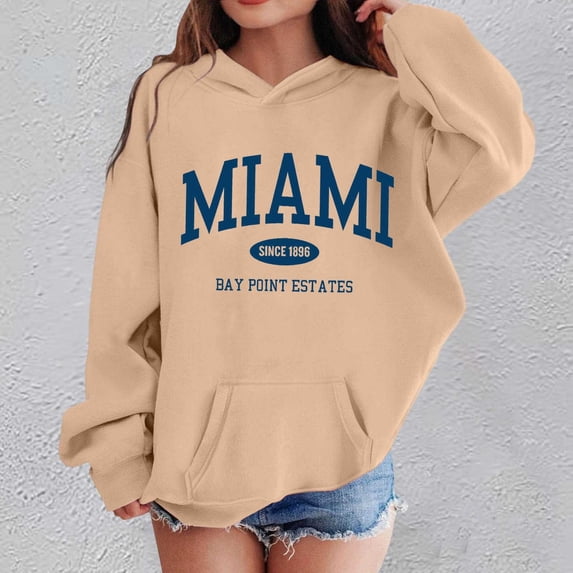RTKFRFLM Kids MIAMI Graphic Hoodie Trendy Long Sleeve Pullover Sweatshirt with No Drawstring Sky Blue 9-10 Years